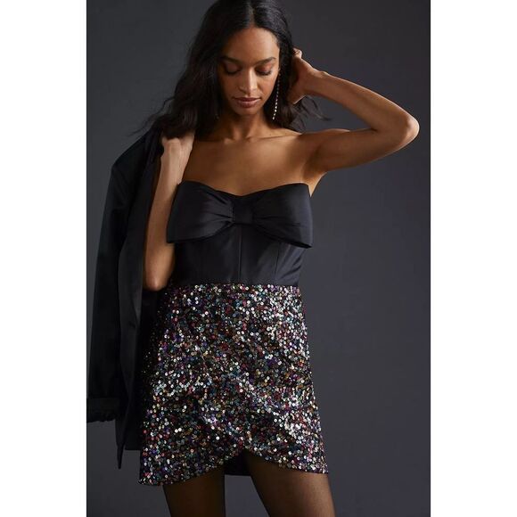 Anthropologie- Sequined Bow-Tie Mini Dress size 18w - Picture 2 of 11